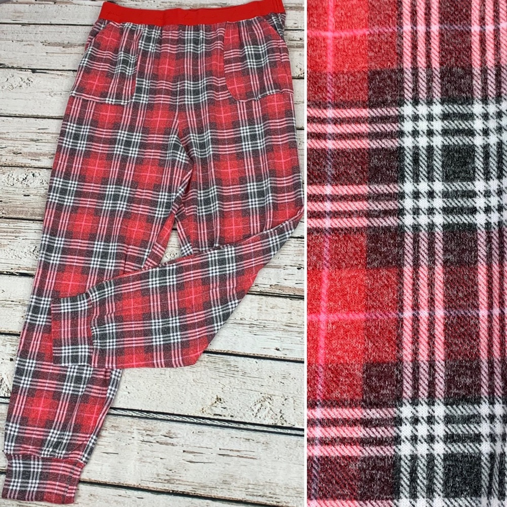 NWT PINK Victoria’s Secret Large Cozy Sleep Jogger Plaid Pajama Pants Joggers VS - Picture 2 of 7